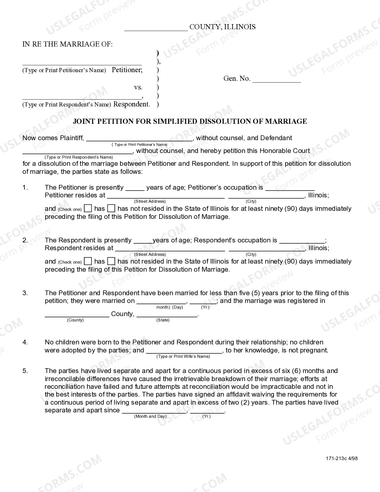 Preview Joint Simplified Dissolution of Marriage - Cook County Only