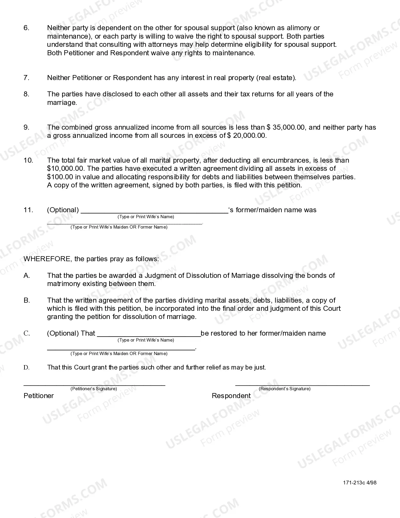 Preview Joint Simplified Dissolution of Marriage - Cook County Only