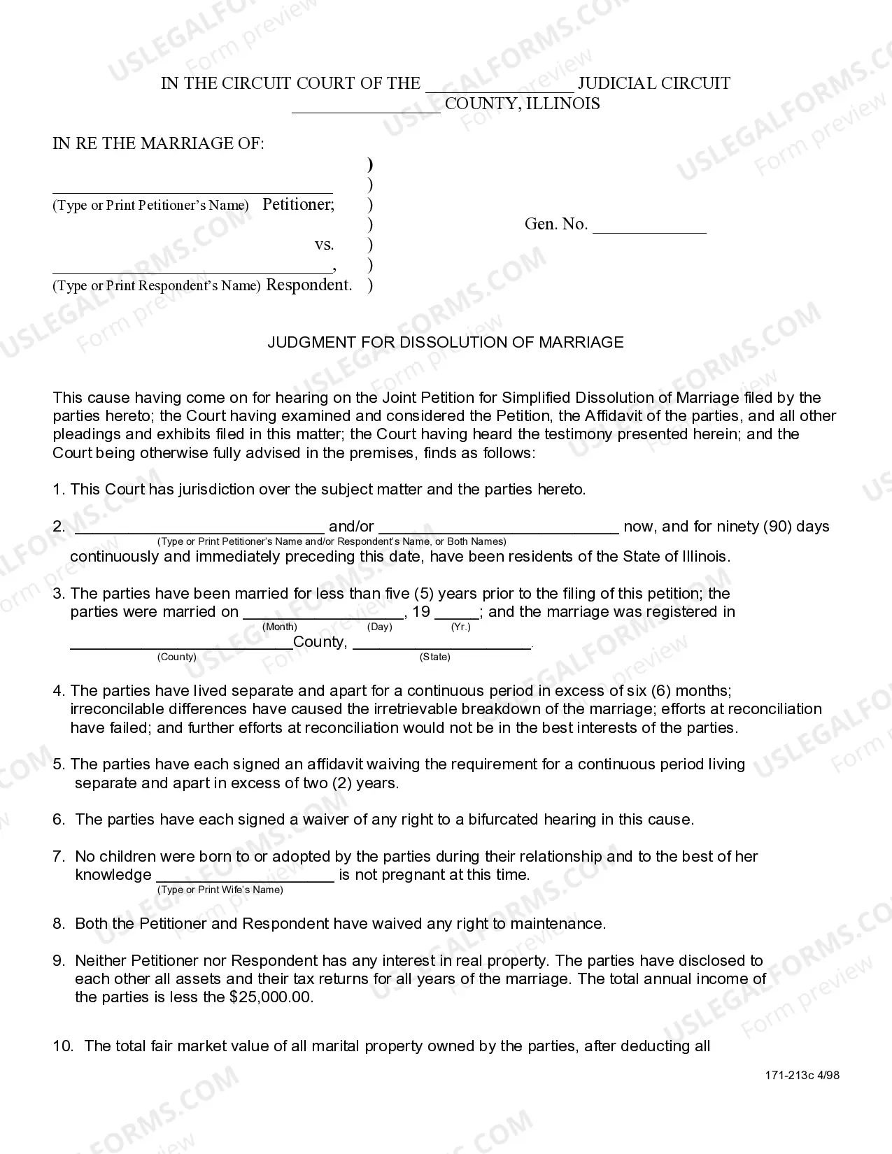 Preview Joint Simplified Dissolution of Marriage - Cook County Only
