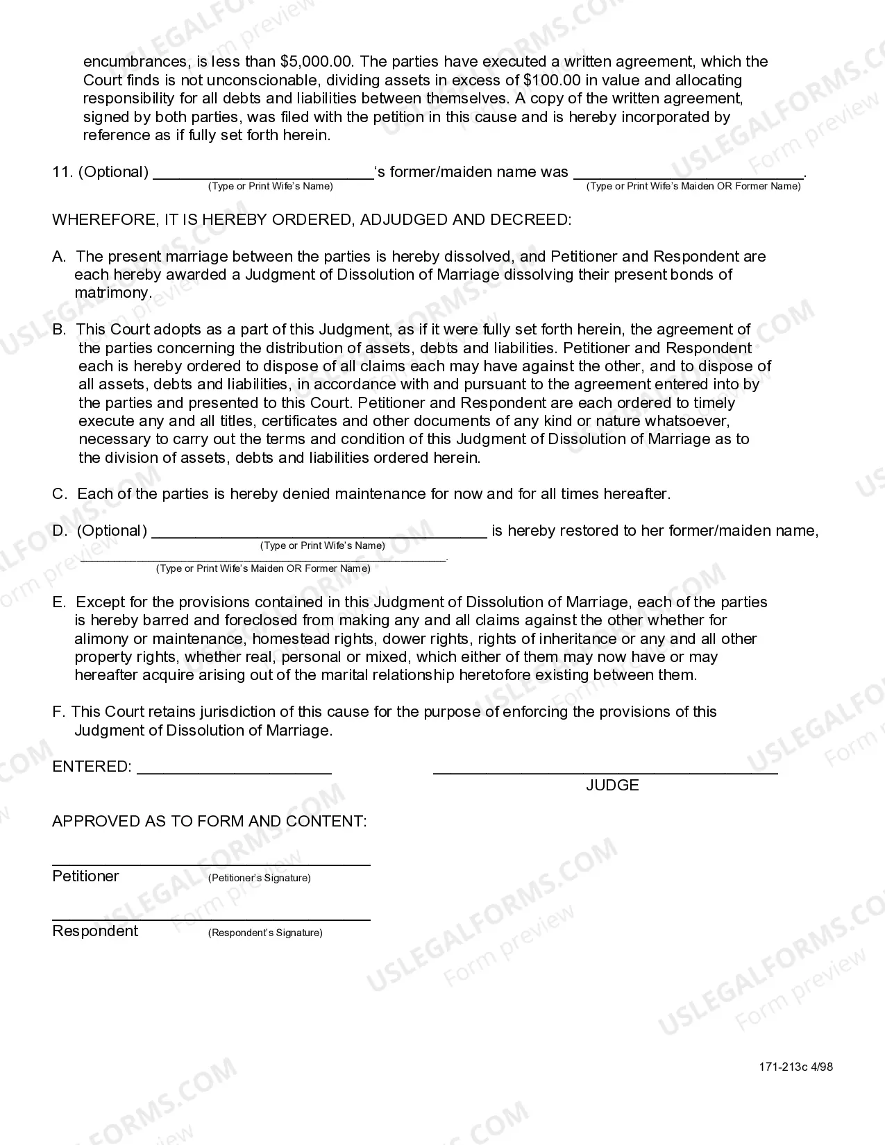 Preview Joint Simplified Dissolution of Marriage - Cook County Only