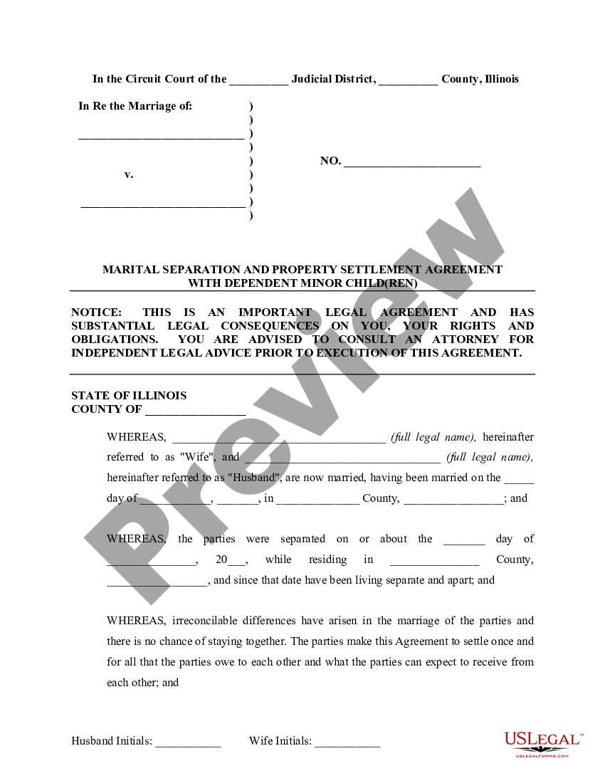 Illinois Marital Legal Separation and Property Settlement Agreement ...