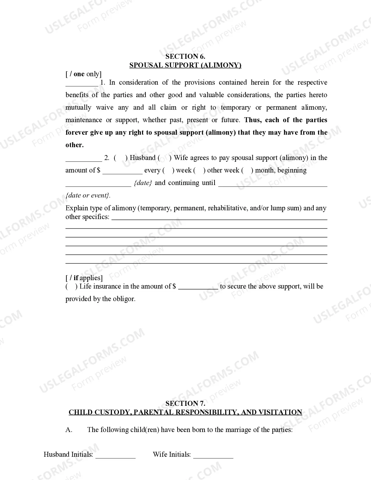 Preview Marital Legal Separation and Property Settlement Agreement Minor Children no Joint Property or Debts where Divorce Action Filed