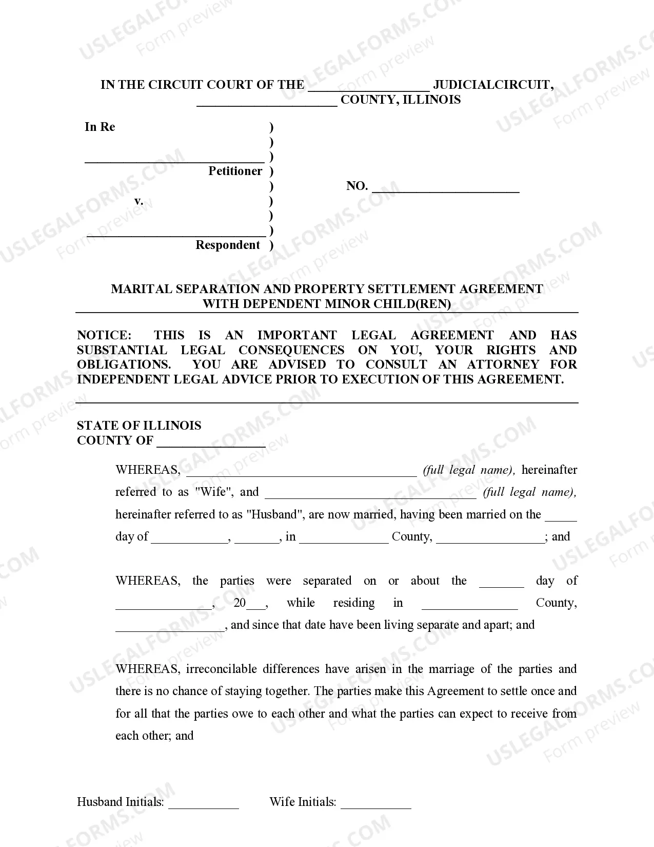 Preview Marital Legal Separation and Property Settlement Agreement Minor Children Parties May have Joint Property or Debts where Divorce Action Filed