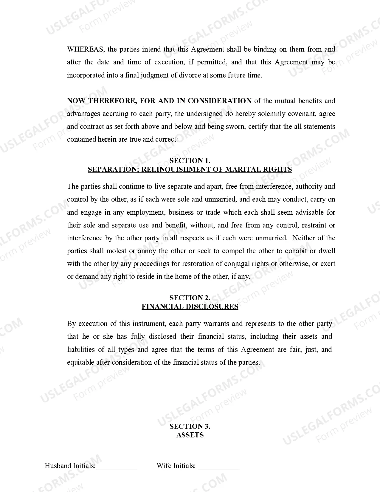 Preview Marital Legal Separation and Property Settlement Agreement Minor Children Parties May have Joint Property or Debts effective Immediately