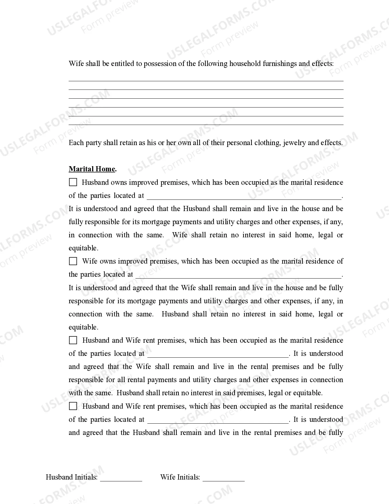 Preview Marital Legal Separation and Property Settlement Agreement for persons with no Children, no Joint Property, or Debts Effective Immediately