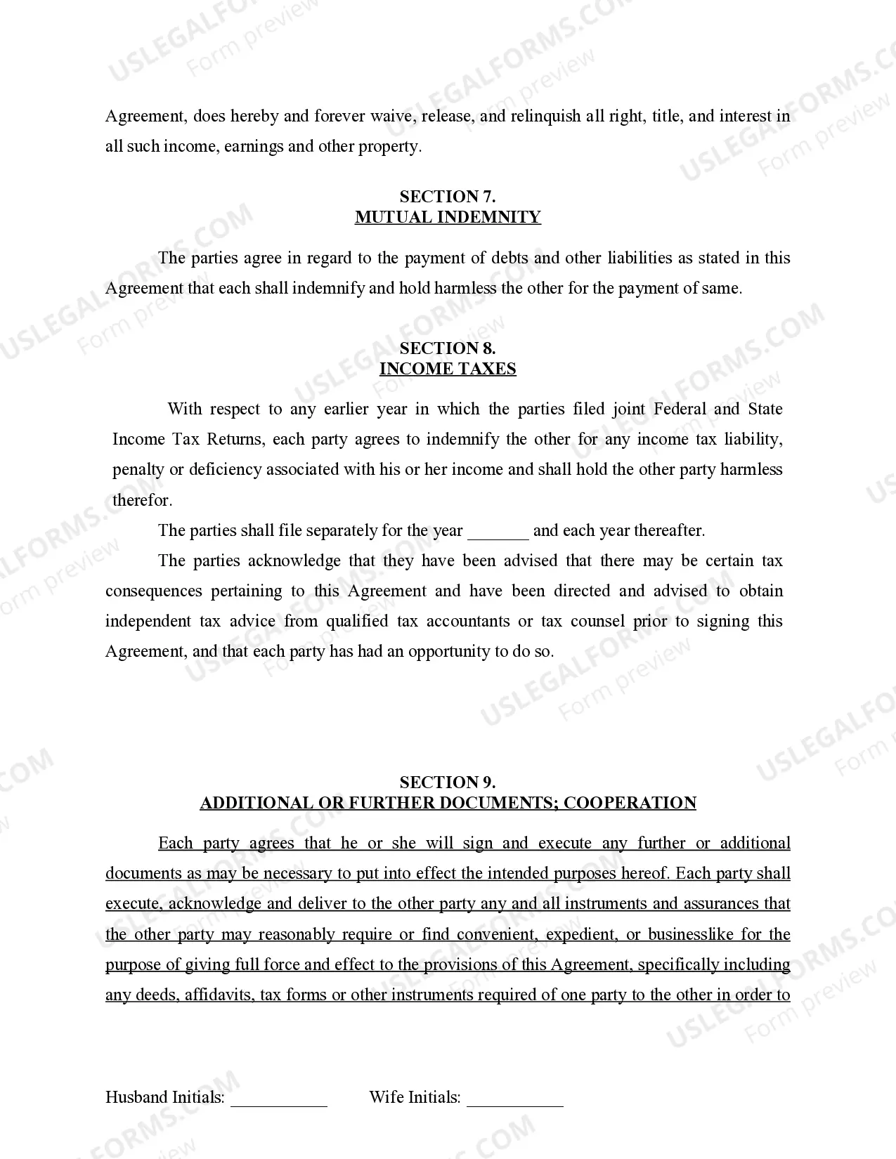 Preview Marital Legal Separation and Property Settlement Agreement for persons with no Children, no Joint Property, or Debts Effective Immediately