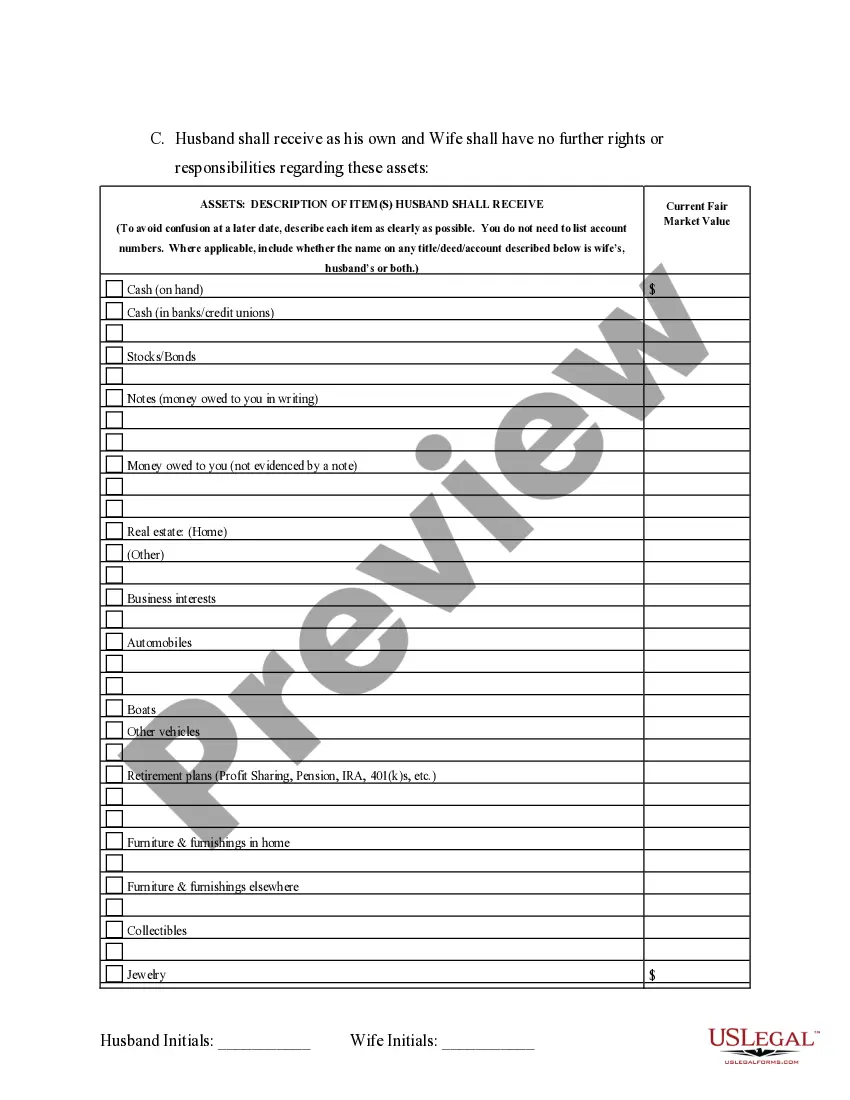 Preview Marital Legal Separation and Property Settlement Agreement no Children parties may have Joint Property or Debts where Divorce Action Filed