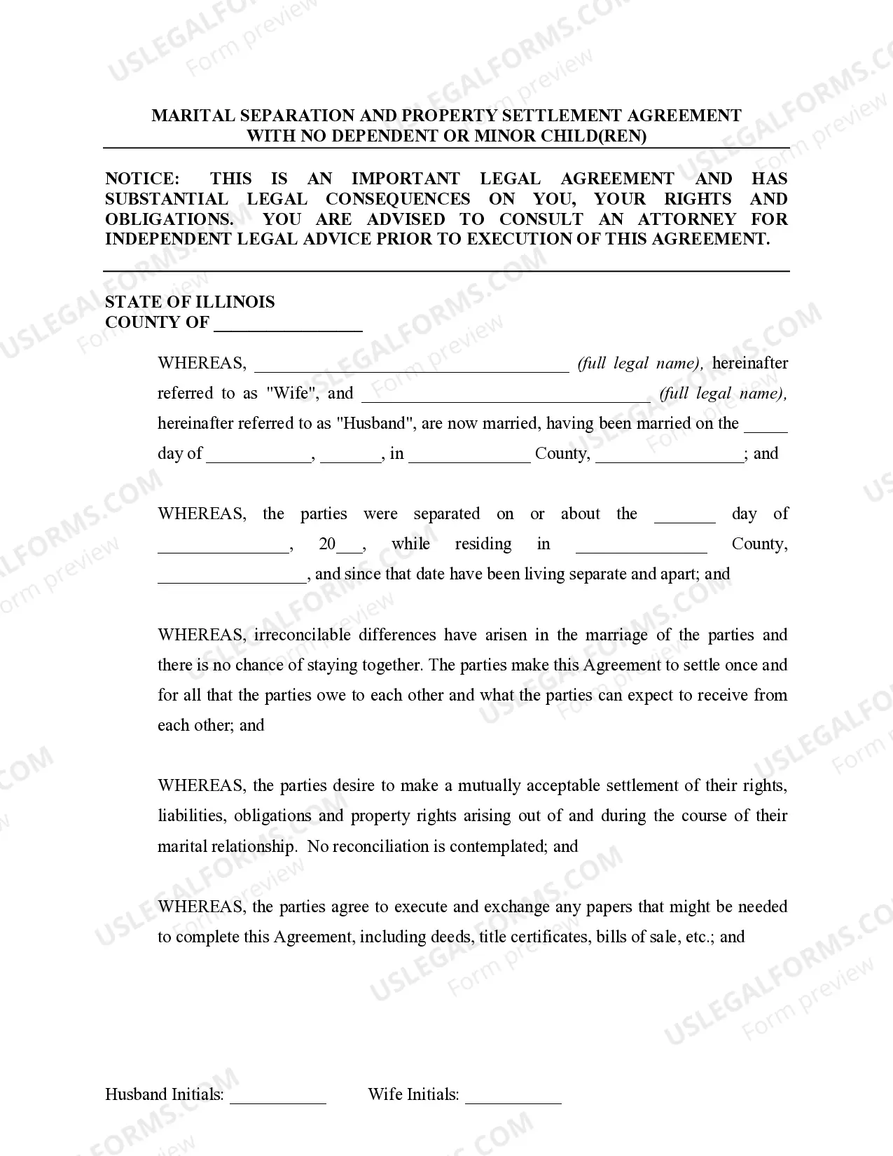 Preview Marital Legal Separation and Property Settlement Agreement no Children parties may have Joint Property or Debts Effective Immediately