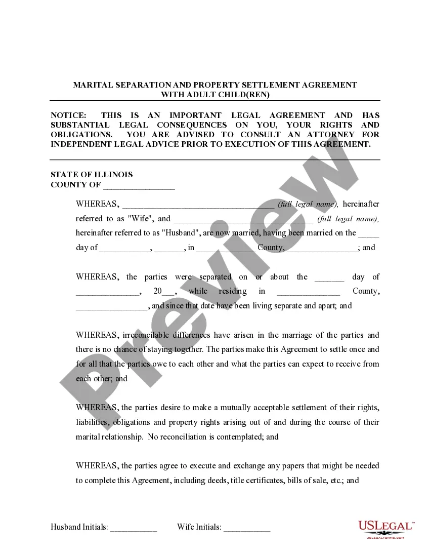 Preview Marital Legal Separation and Property Settlement Agreement Adult Children Parties May have Joint Property or Debts effective Immediately