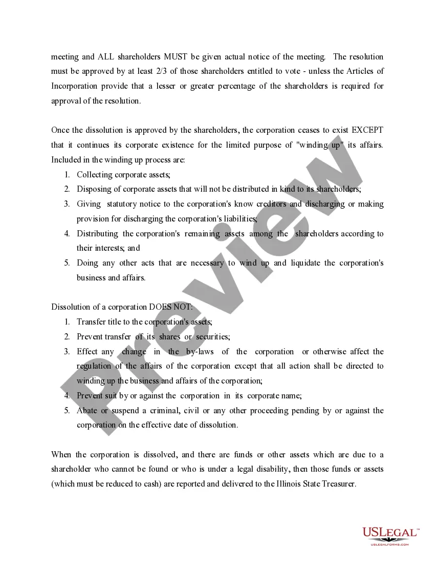 Get Illinois Dissolution Package to Dissolve Corporation Preview Illinois Dissolution Package to Dissolve Corporation