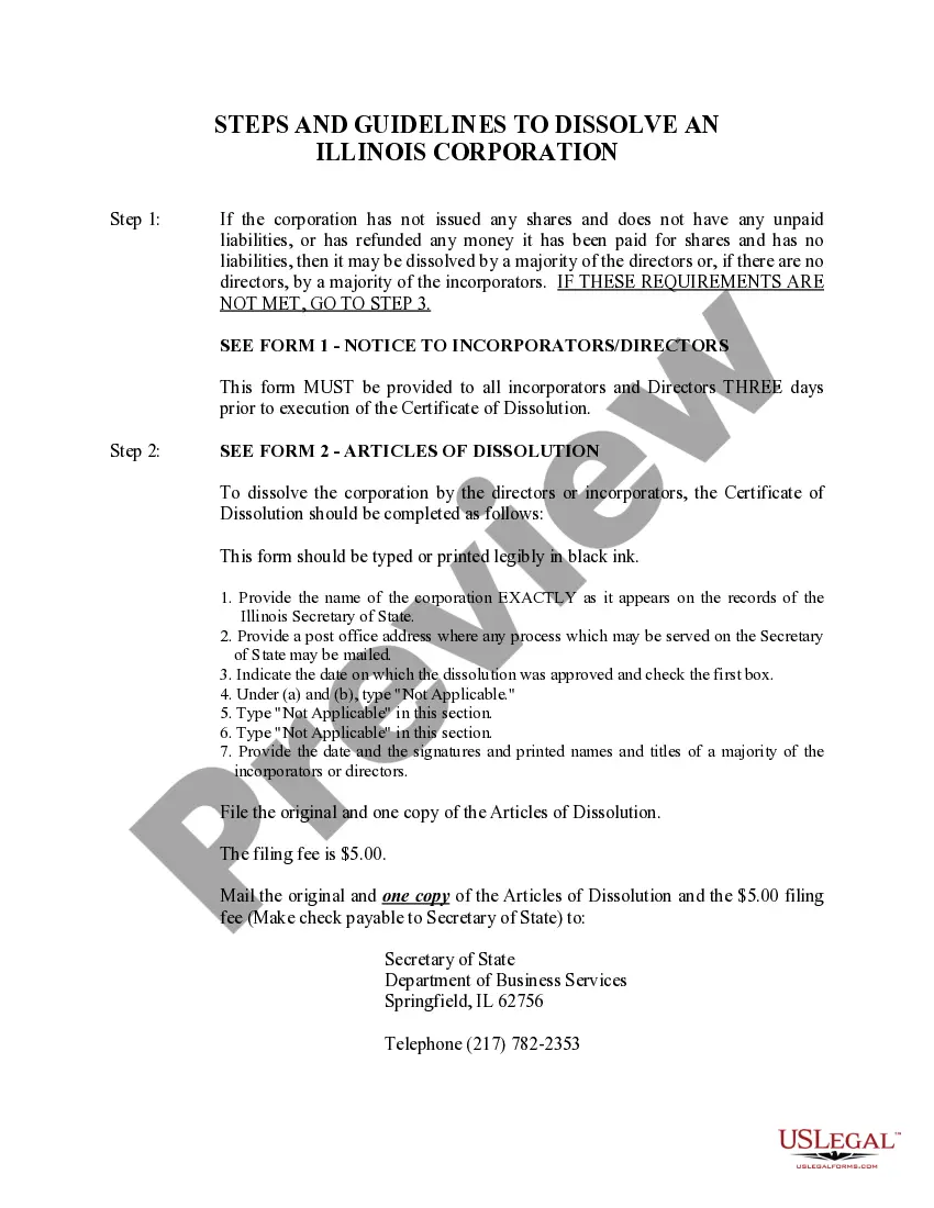 Get Illinois Dissolution Package to Dissolve Corporation Preview Illinois Dissolution Package to Dissolve Corporation