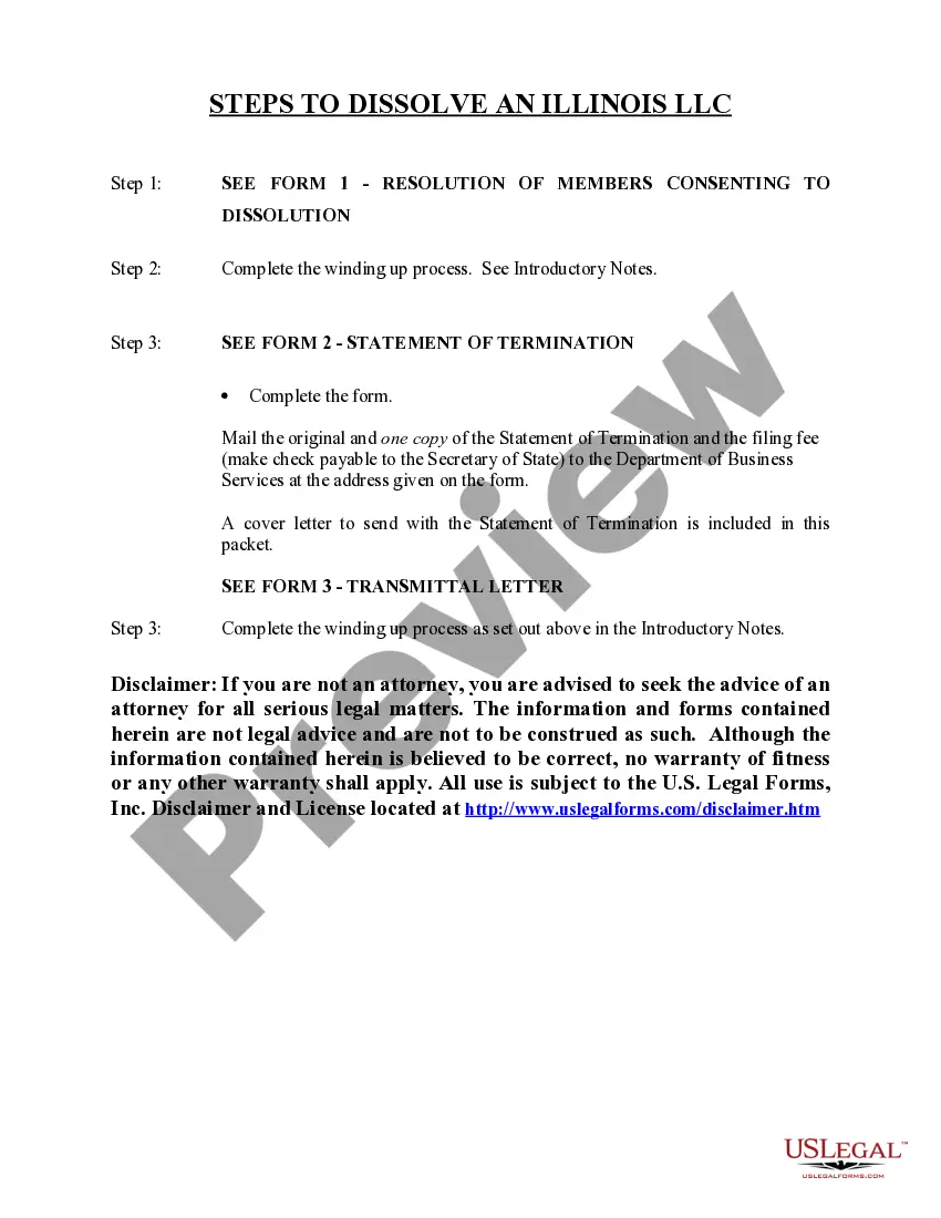Get Illinois Dissolution Package to Dissolve Limited Liability Company LLC Preview Illinois Dissolution Package to Dissolve Limited Liability Company LLC