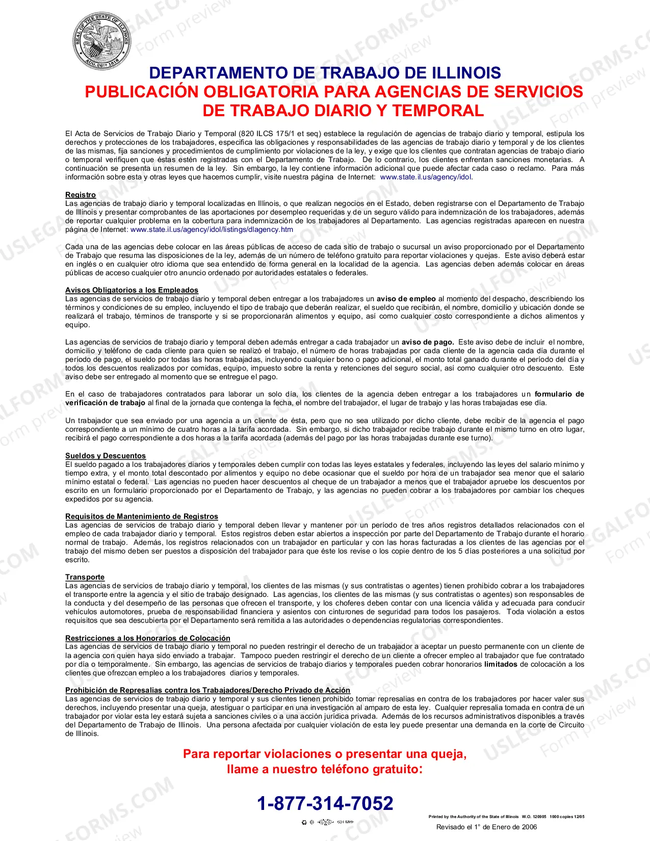 Preview Illinois Department of Labor Required Posting for Day and Temporary Labor Service Agencies