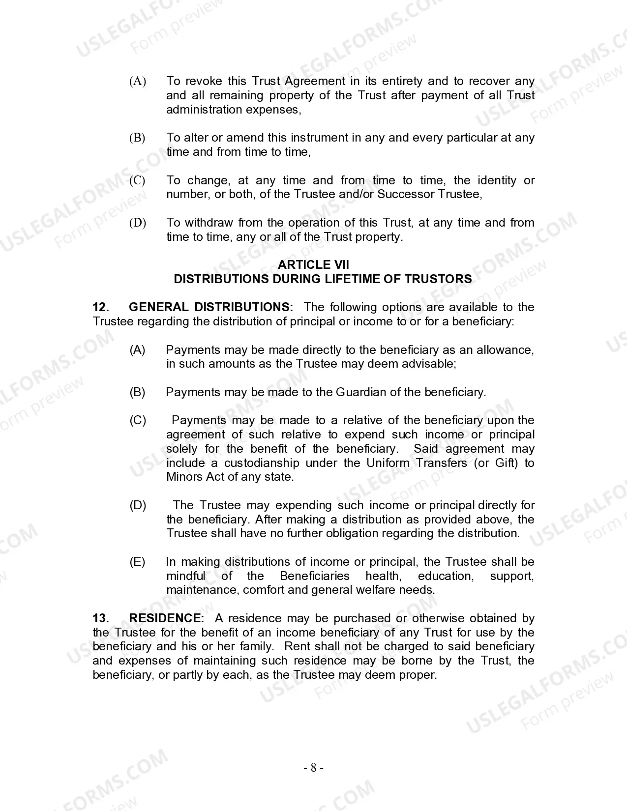 Preview Living Trust for Husband and Wife with No Children