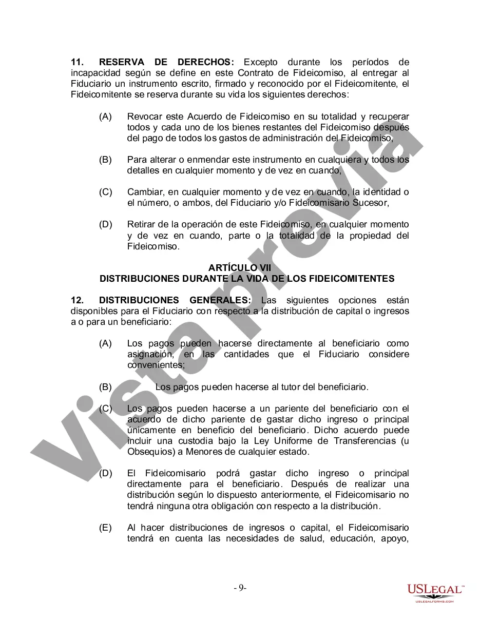 Preview Fideicomiso en Vida para Individuos Solteros, Divorciados o Viudos o Viudos sin Hijos