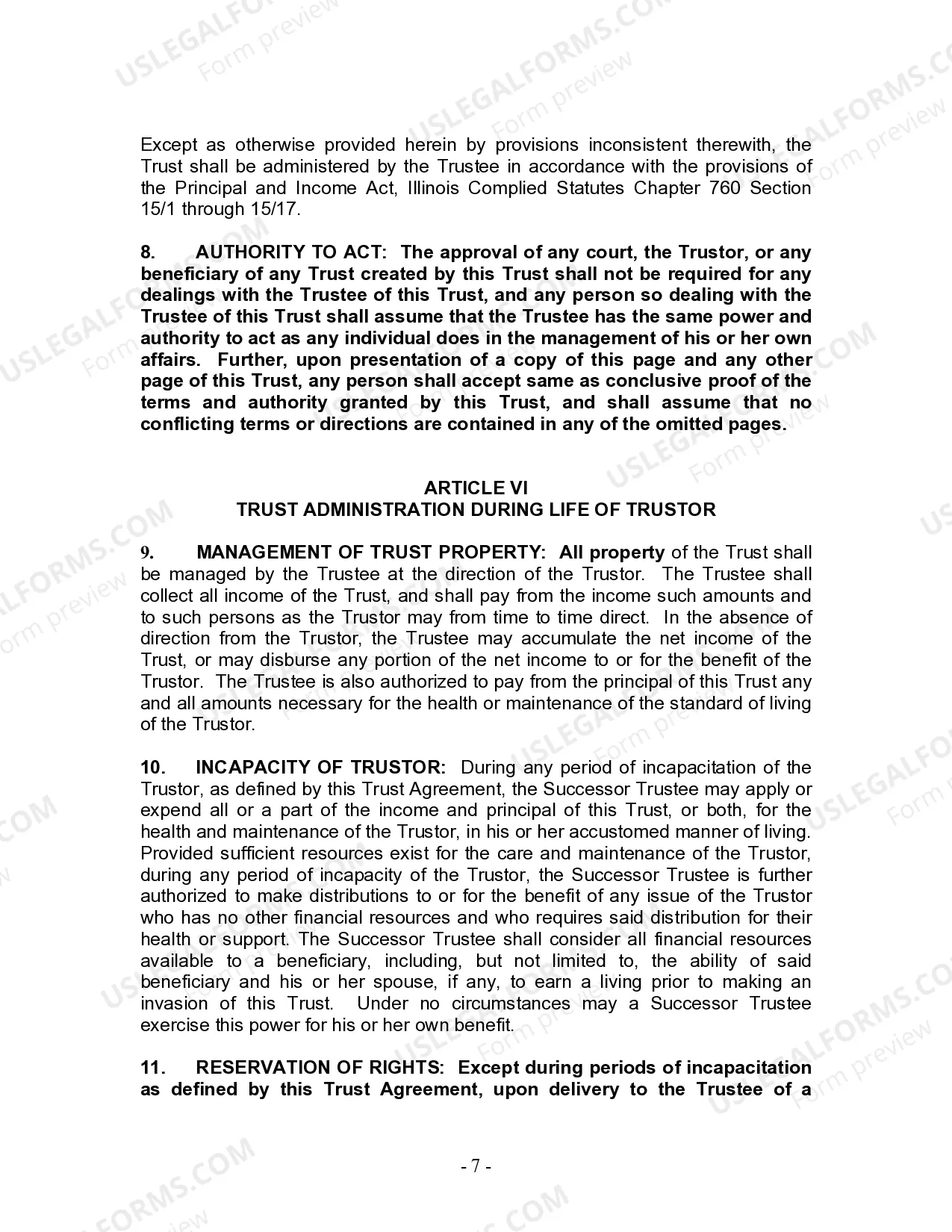 Preview Living Trust for Individual Who is Single, Divorced or Widow or Widower with No Children