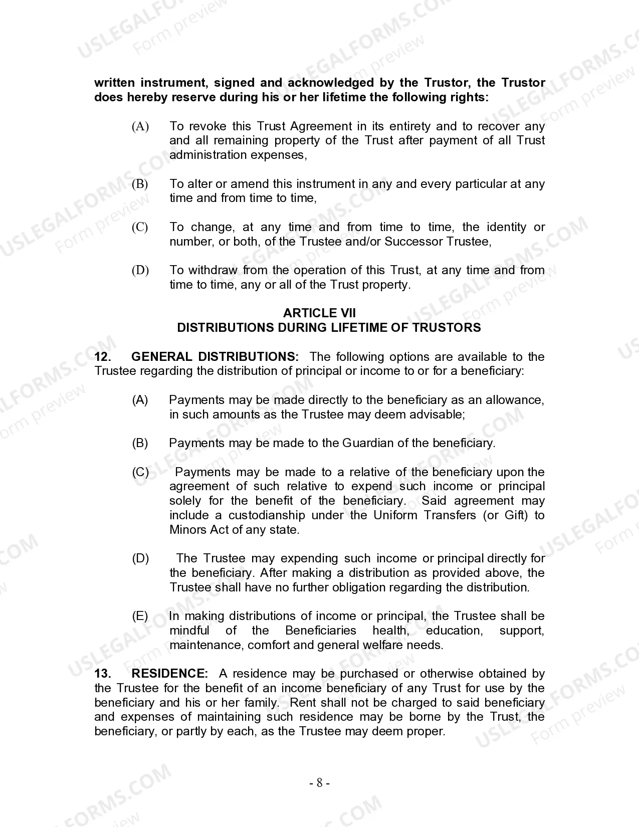 Preview Living Trust for Individual Who is Single, Divorced or Widow or Widower with No Children