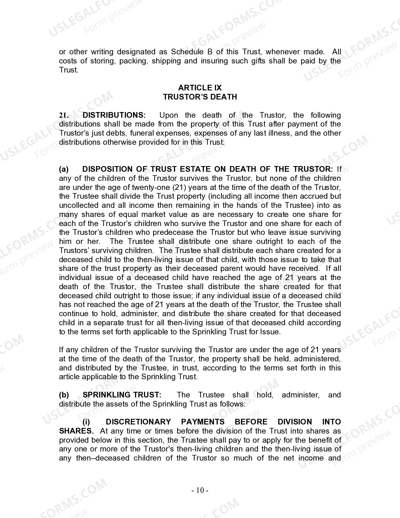 Preview Living Trust for individual, Who is Single, Divorced or Widow or Widower with Children