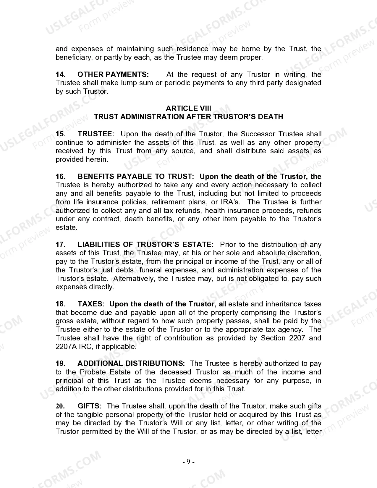 Preview Living Trust for Husband and Wife with One Child