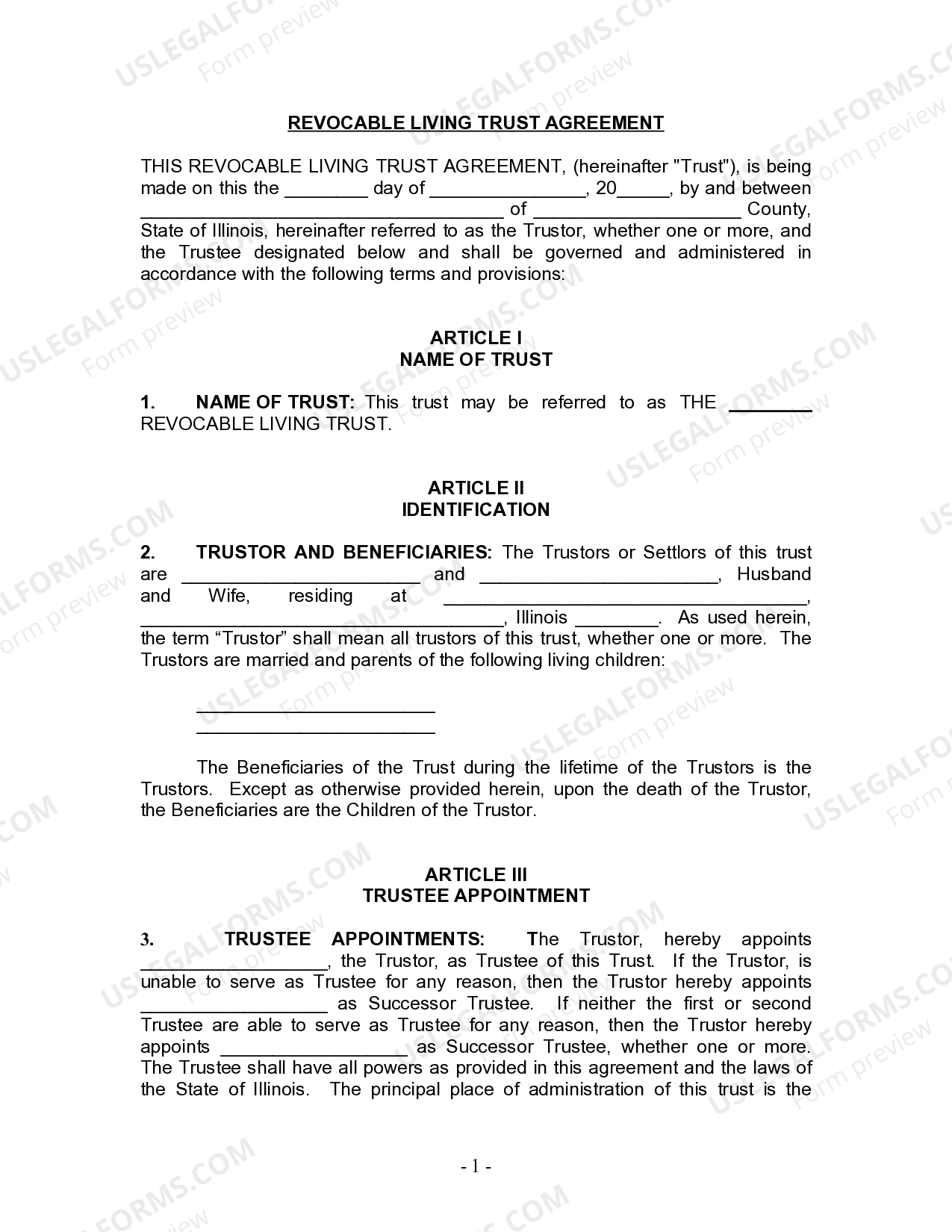 Illinois Living Trust for Husband and Wife with Minor and or Adult