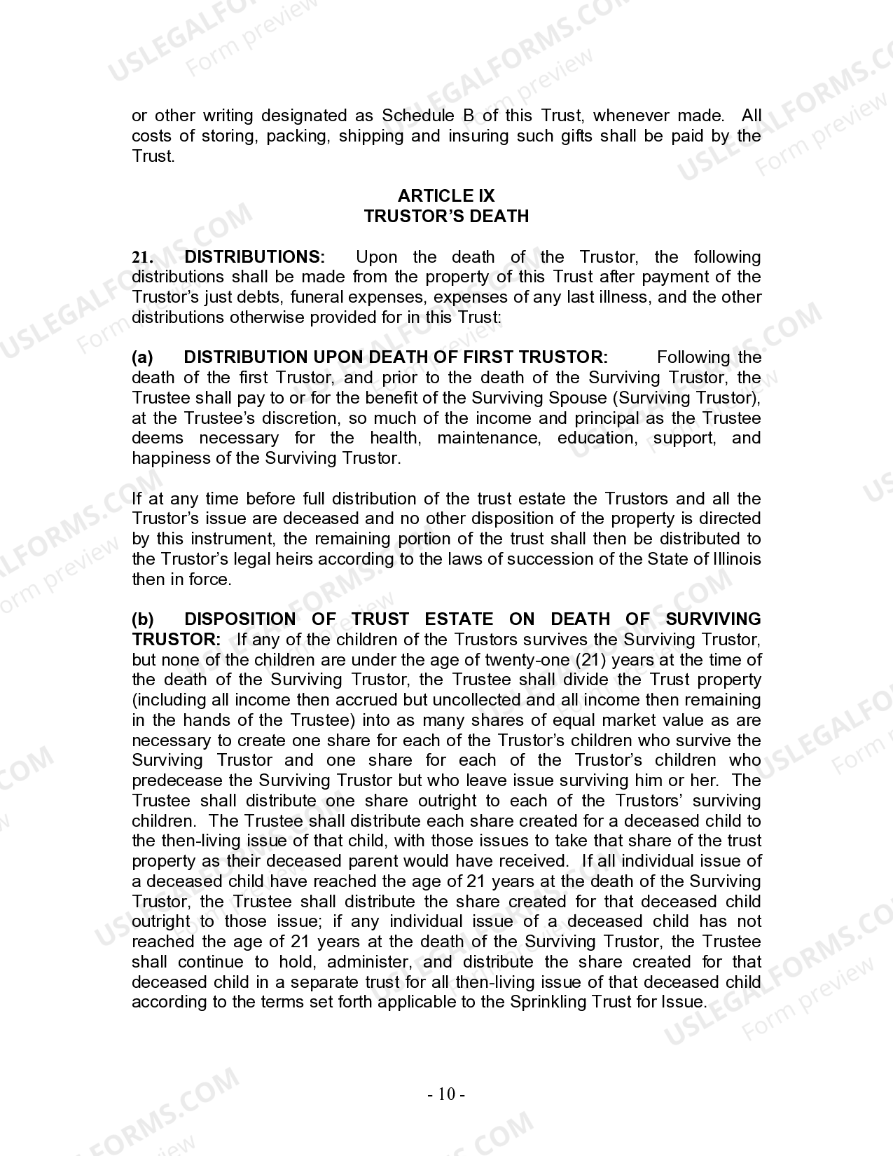 Illinois Living Trust for Husband and Wife with Minor and or Adult