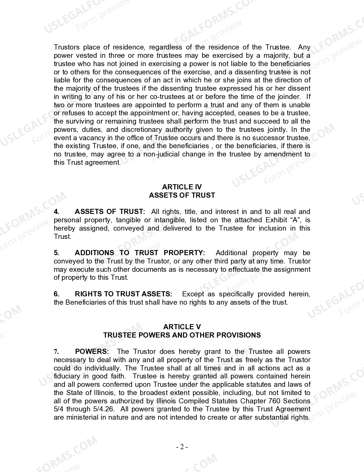 Illinois Living Trust for Husband and Wife with Minor and or Adult