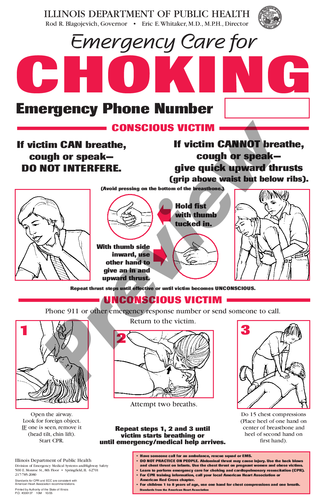 Rockford Illinois Emergency Care For Choking Poster - Emergency Care ...