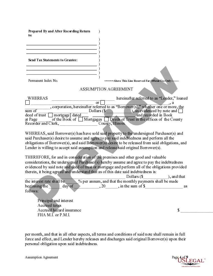 Preview Assumption Agreement of Mortgage and Release of Original Mortgagors