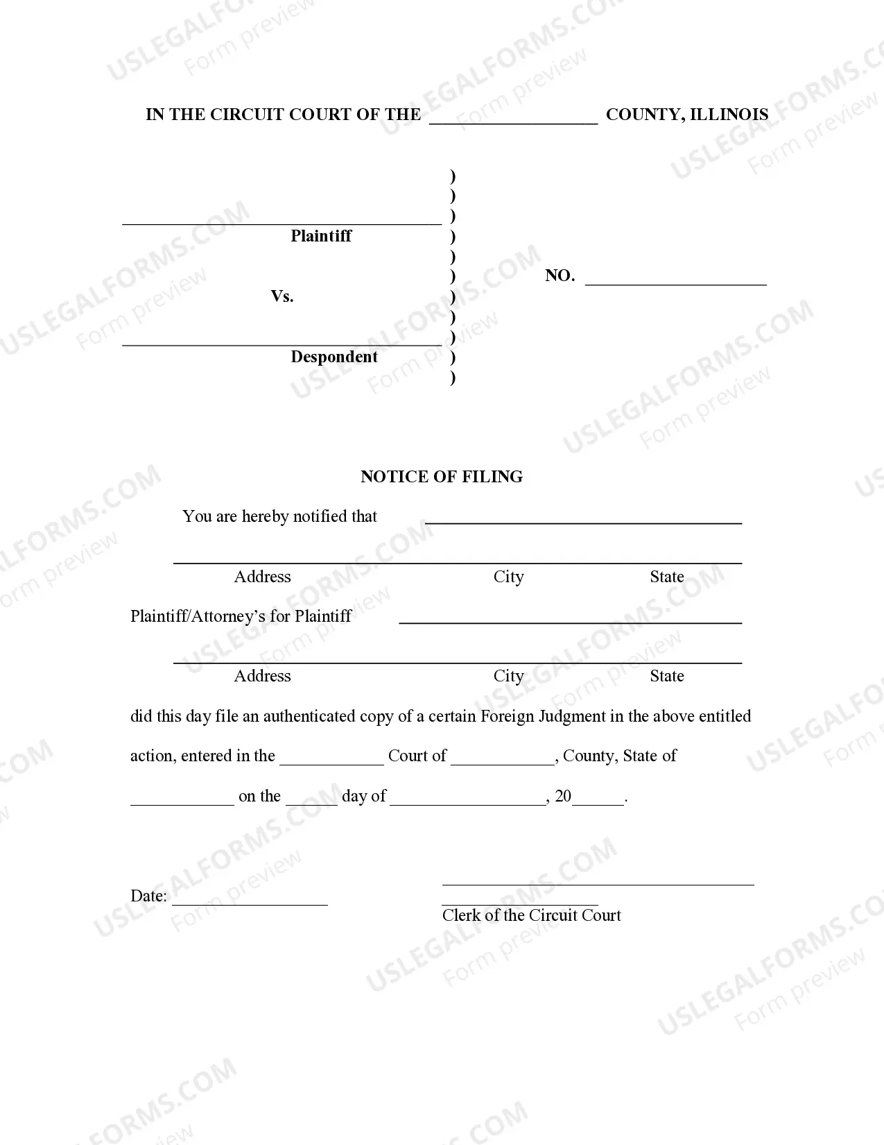 Preview Illinois Foreign Judgment Enrollment