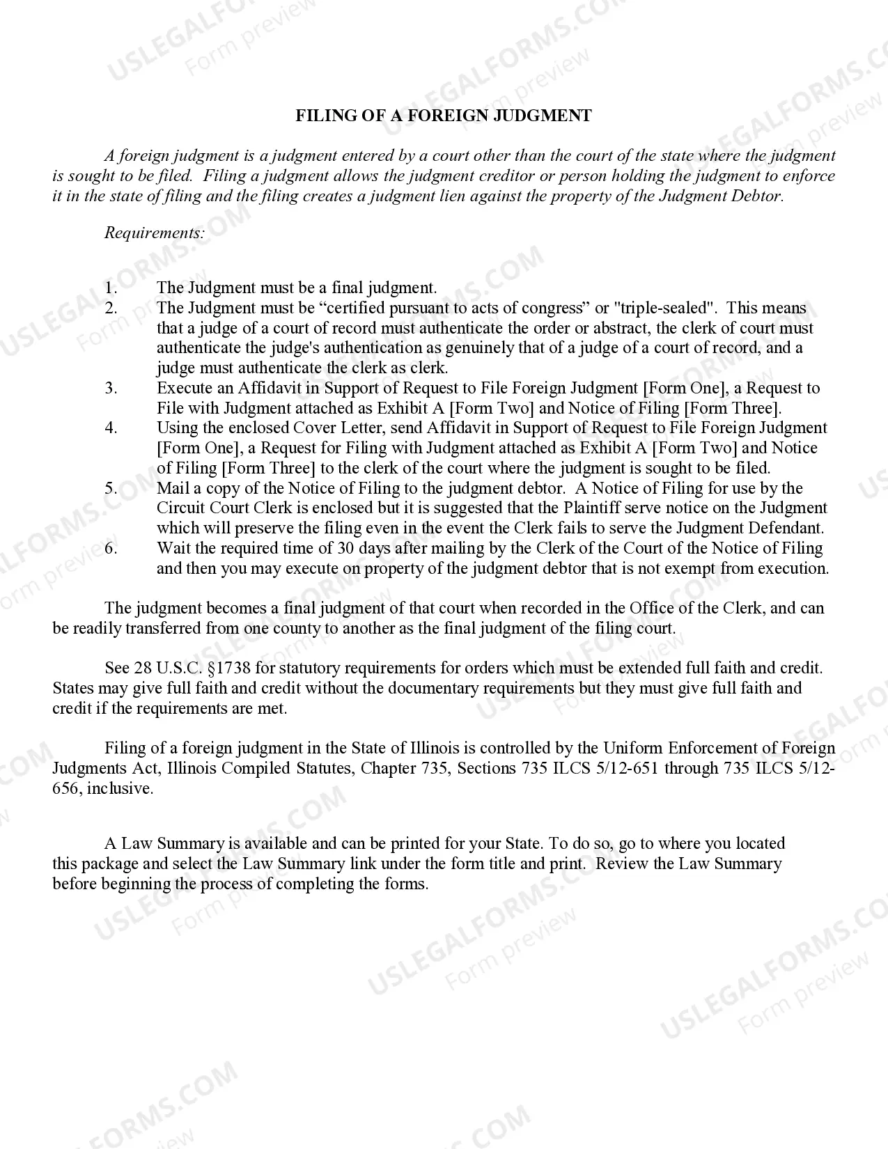 Preview Illinois Foreign Judgment Enrollment