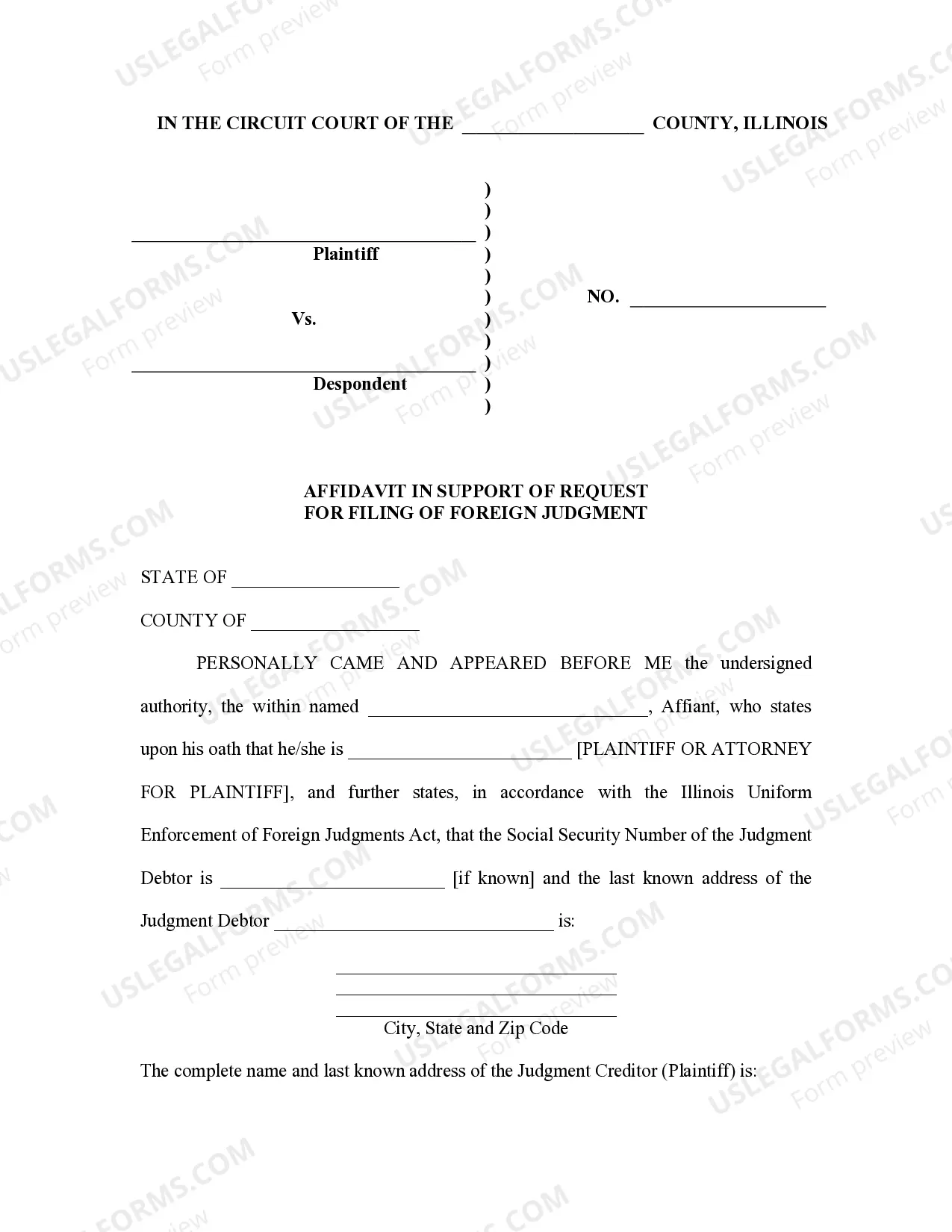 Preview Illinois Foreign Judgment Enrollment