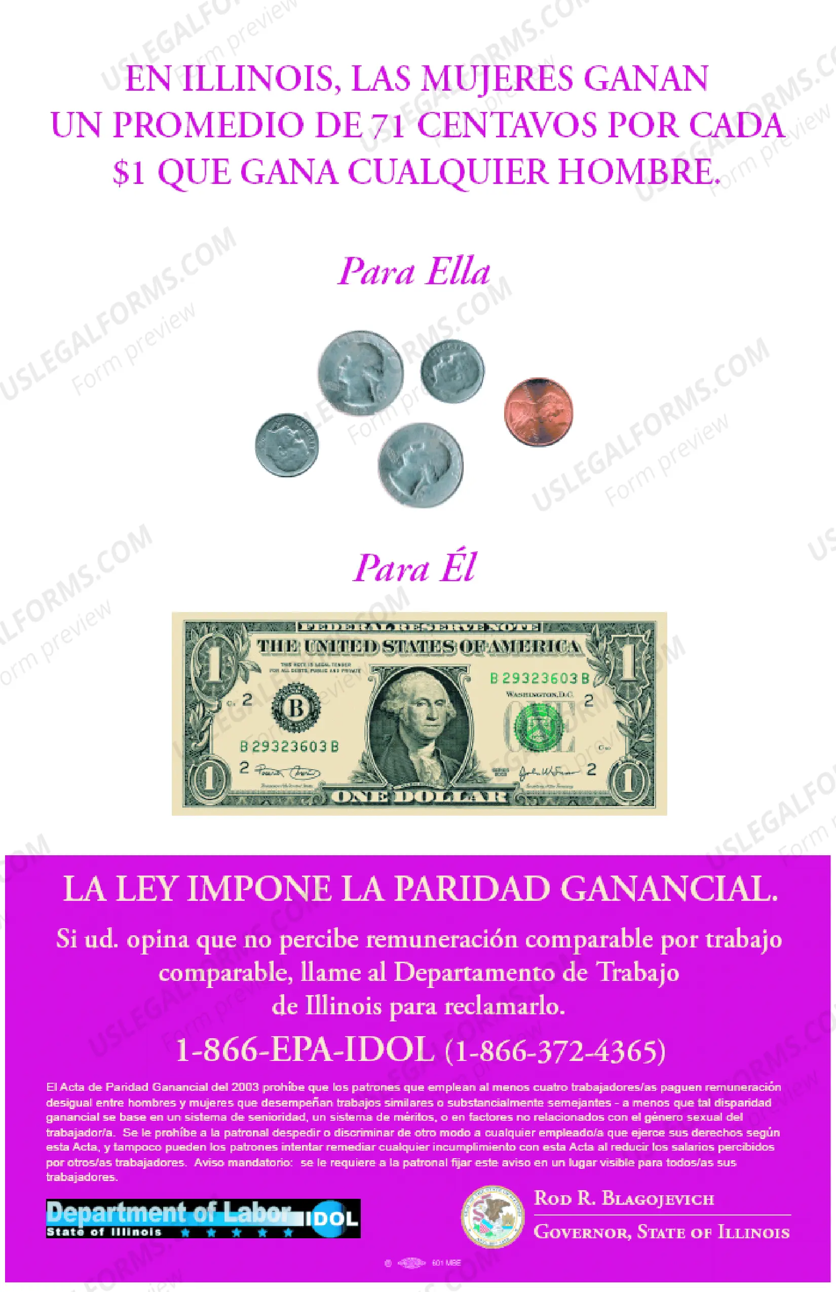 Preview Illinois Department of Labor Equal Pay Act Poster