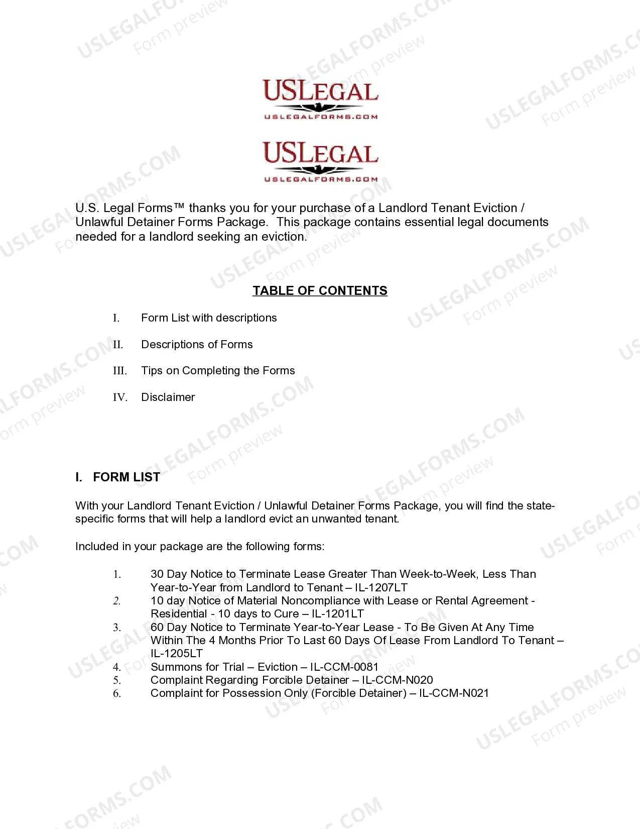 Preview Illinois Landlord Tenant Eviction / Unlawful Detainer Forms Package (Cook County only)