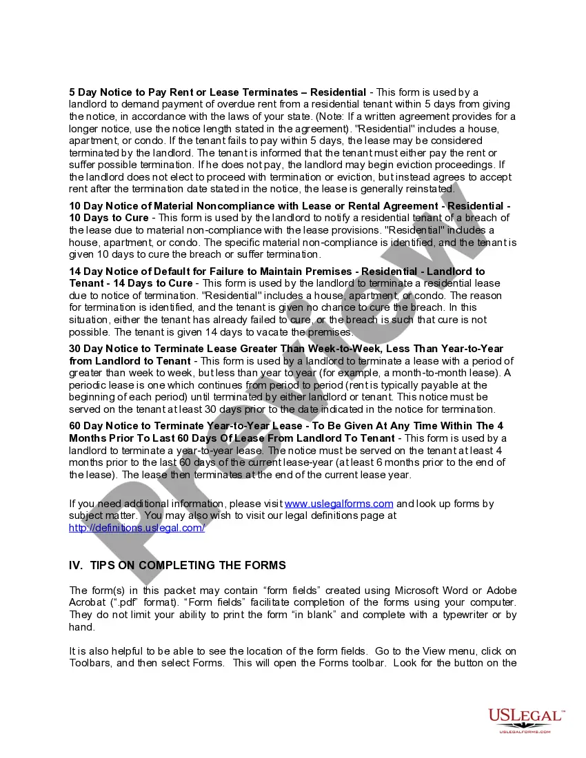 Preview Illinois Landlord Notices for Eviction / Unlawful Detainer Forms Package