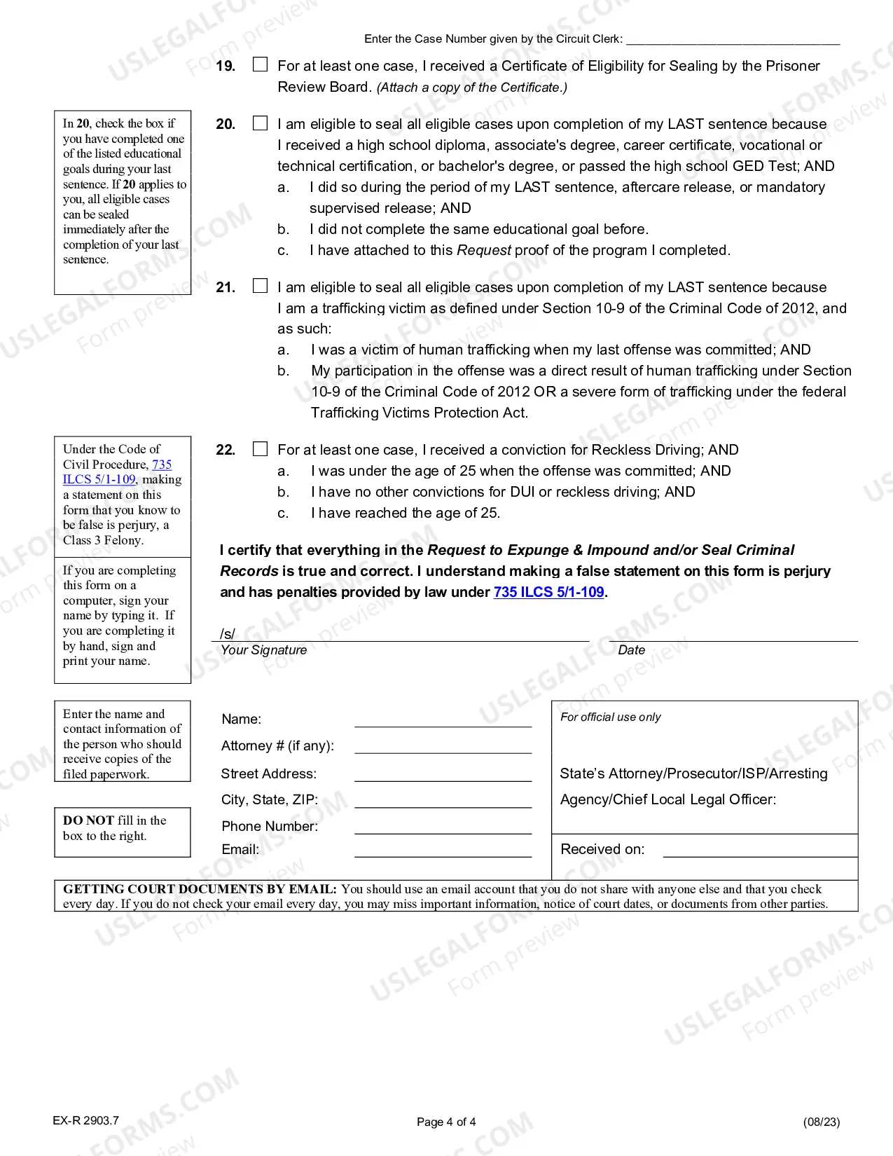 Preview Request to Expunge and Impound and/or Seal Criminal Records