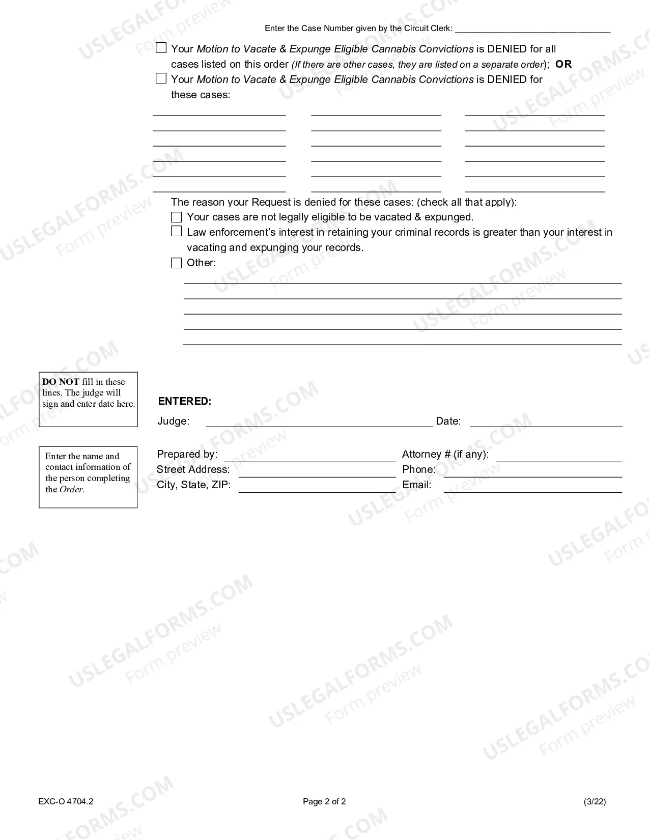 Preview Order Granting or Denying Motion to Vacate and Expunge Eligible Cannabis Convictions