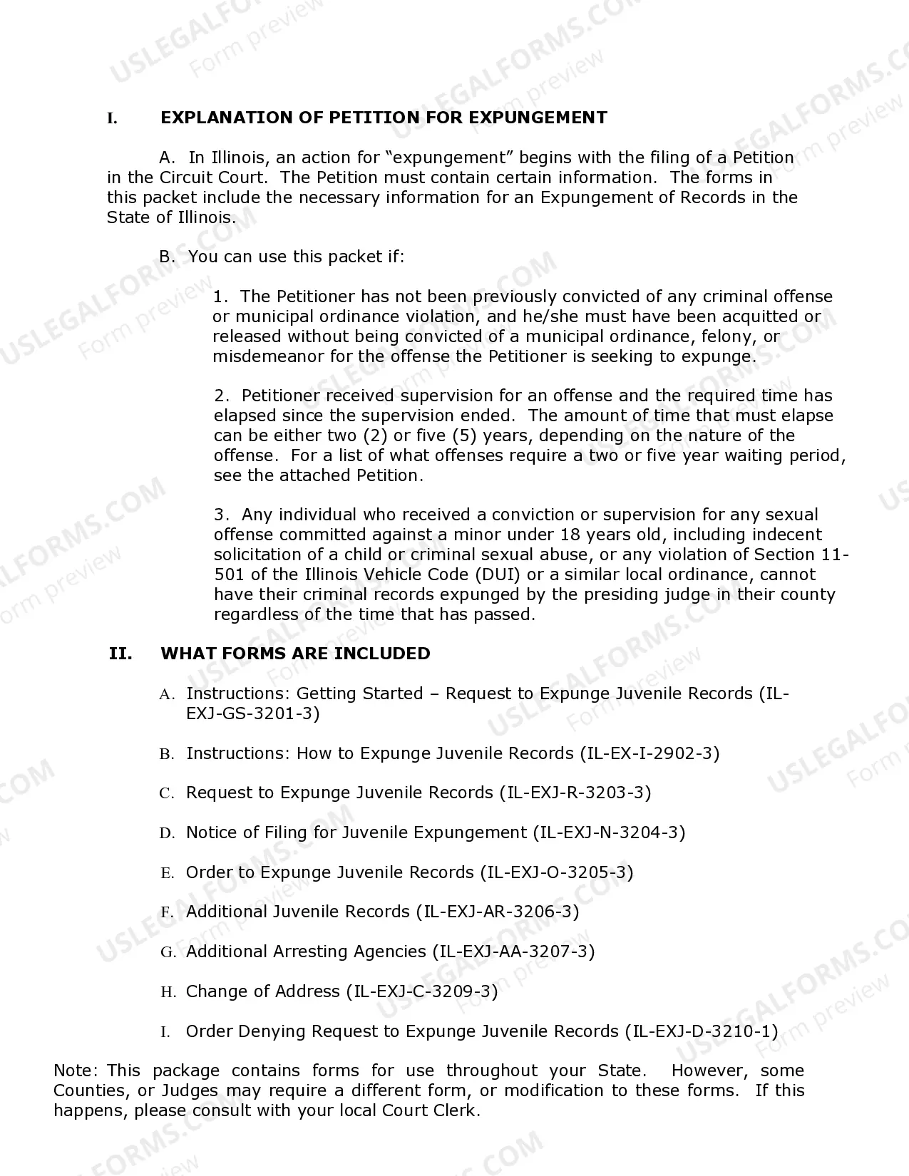 Preview Illinois Expungement Package for a Juvenile