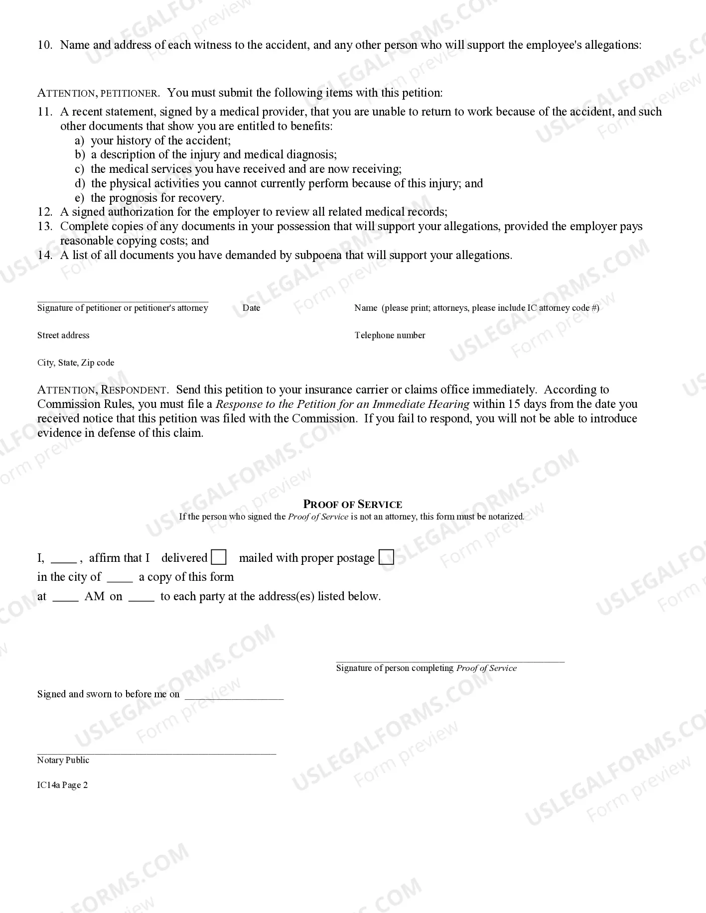 Preview Petition for Immediate Hearing for Workers' Compensation