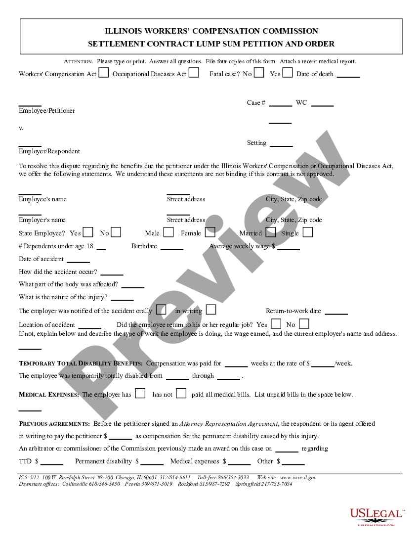 Joliet Illinois Settlement Contract Lump Sum for Workers' Compensation