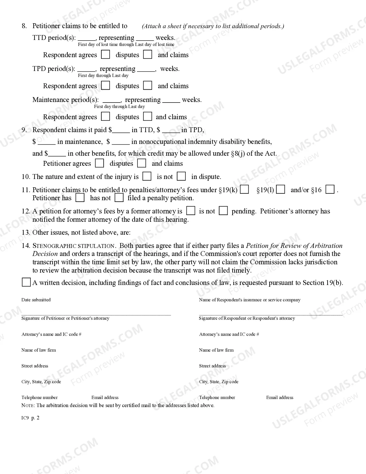 Preview Request for Hearing for Workers' Compensation