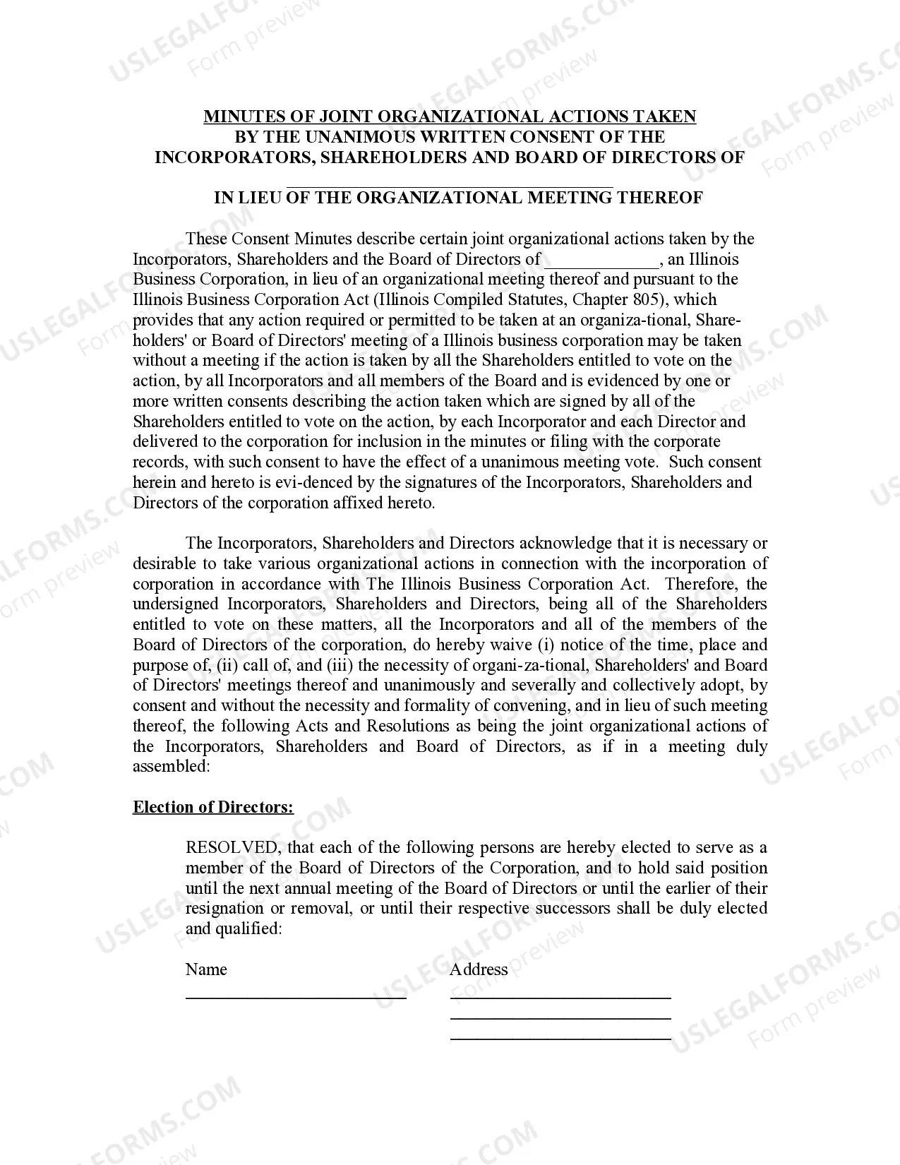 Preview Minutes for Organizational Meeting