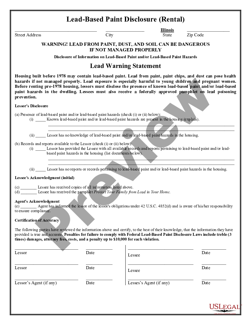 Illinois Lead Based Paint Disclosure for Rental Transaction Lead Based Paint Disclosure