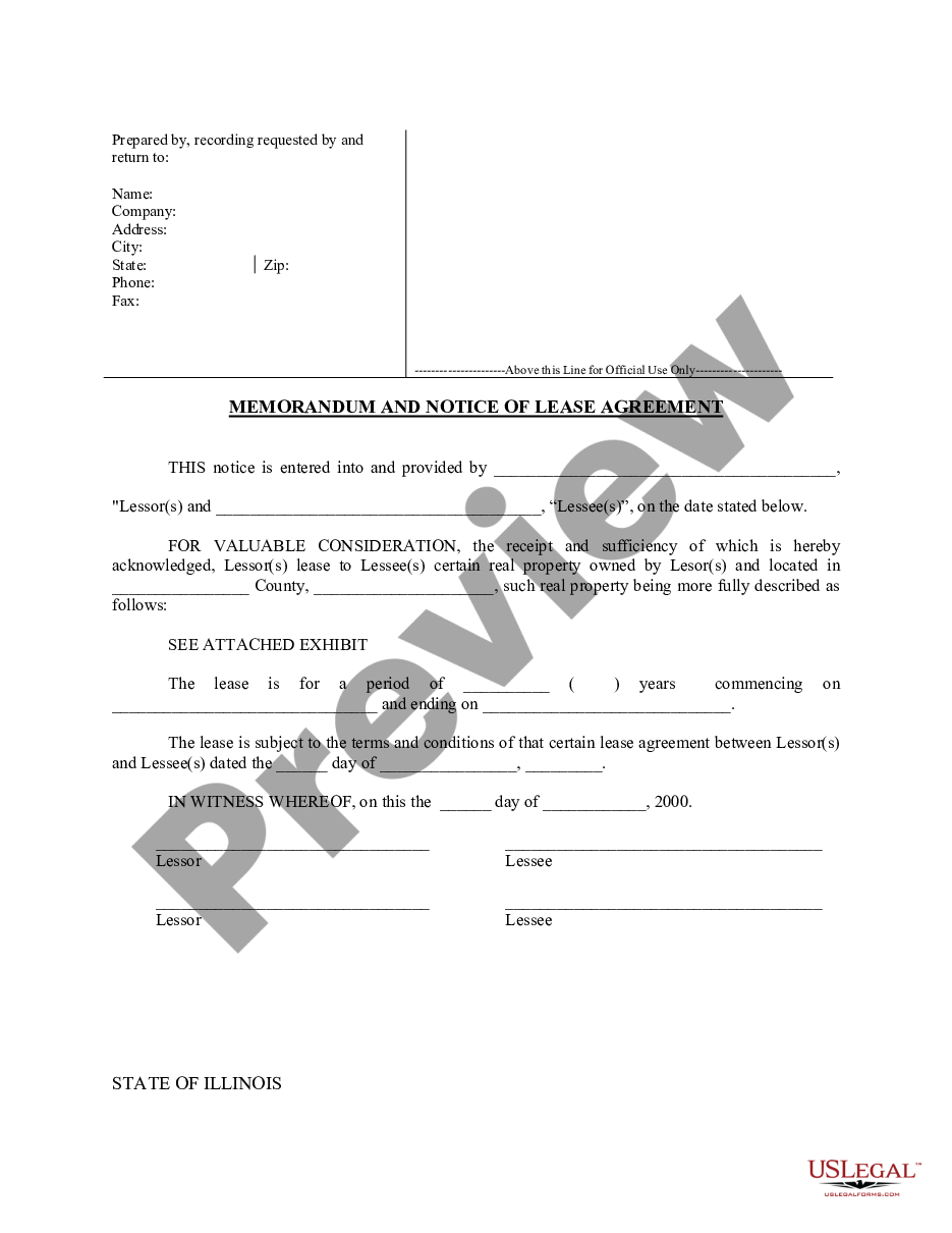 illinois notice of lease for recording illinois lease agreement