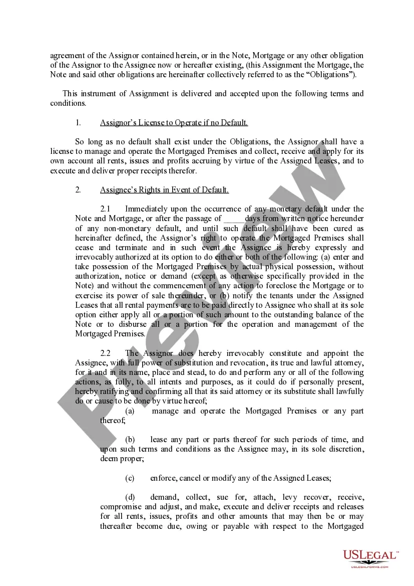 Preview Assignment of Leases, Rents and Contract Rights