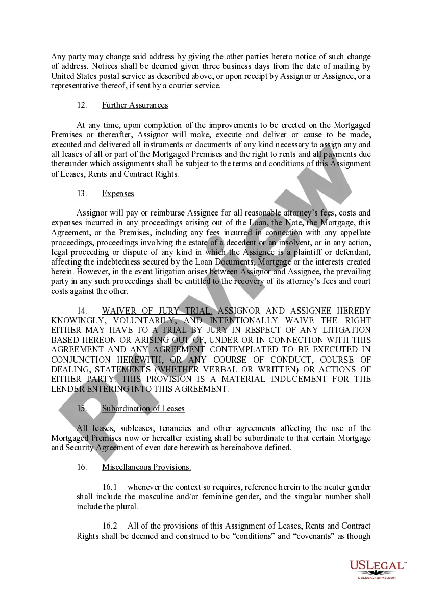 Preview Assignment of Leases, Rents and Contract Rights