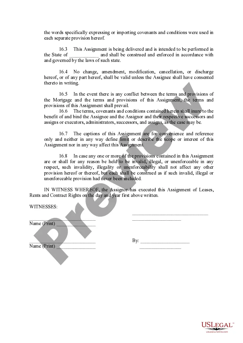 Preview Assignment of Leases, Rents and Contract Rights