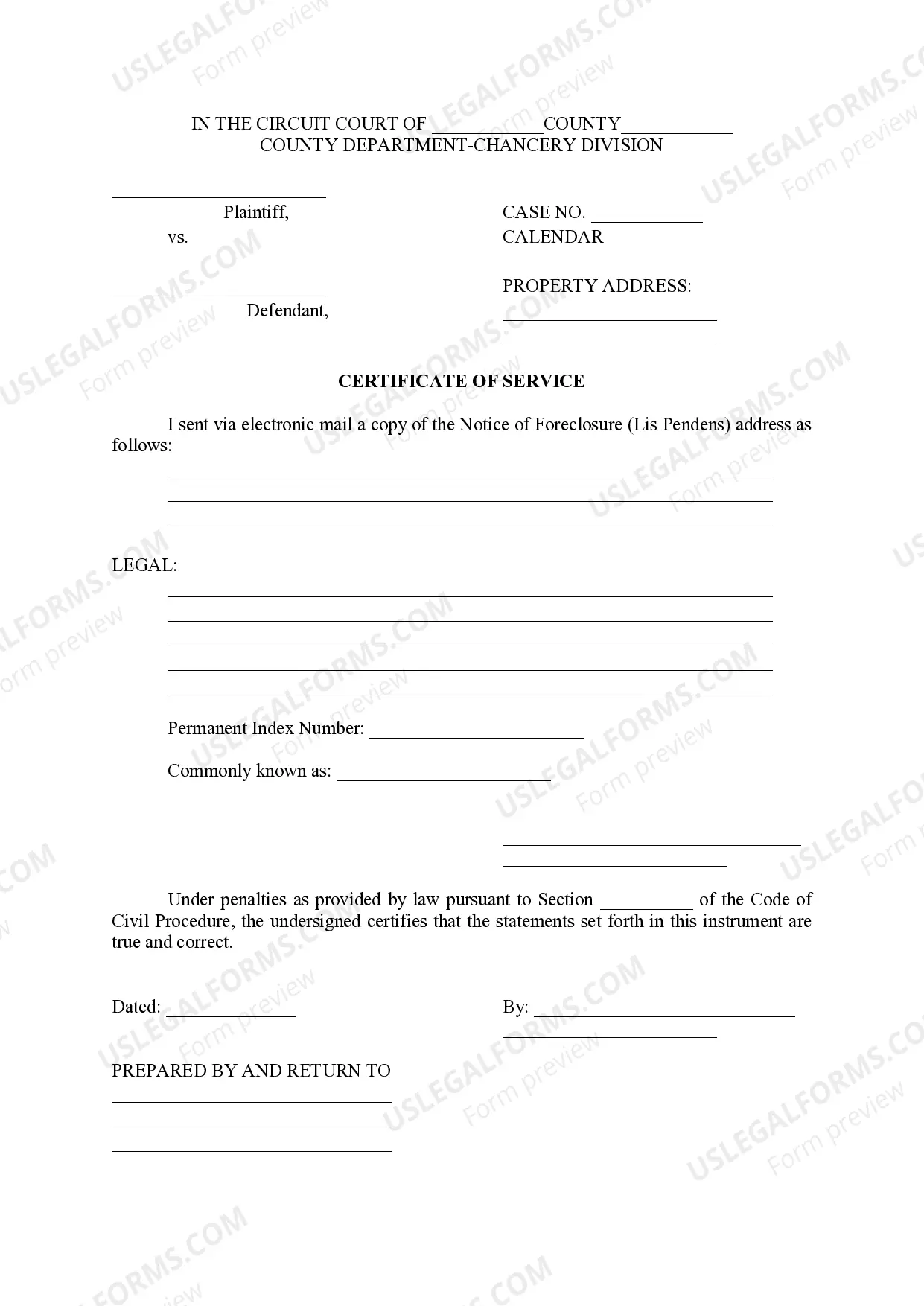 Preview Notice of Foreclosure (Lis Pendens)