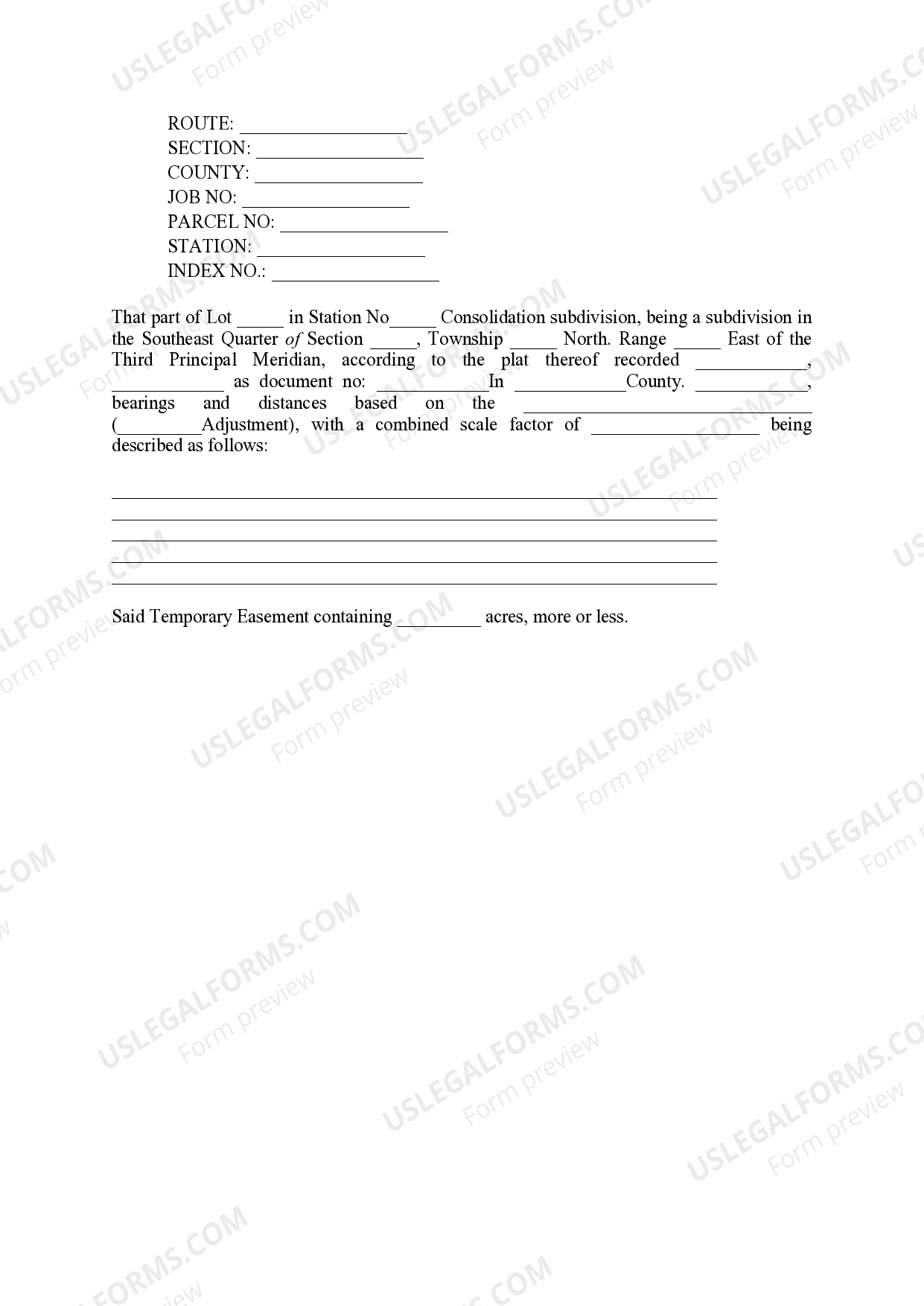 Elgin Illinois Temporary Construction Easement US Legal Forms
