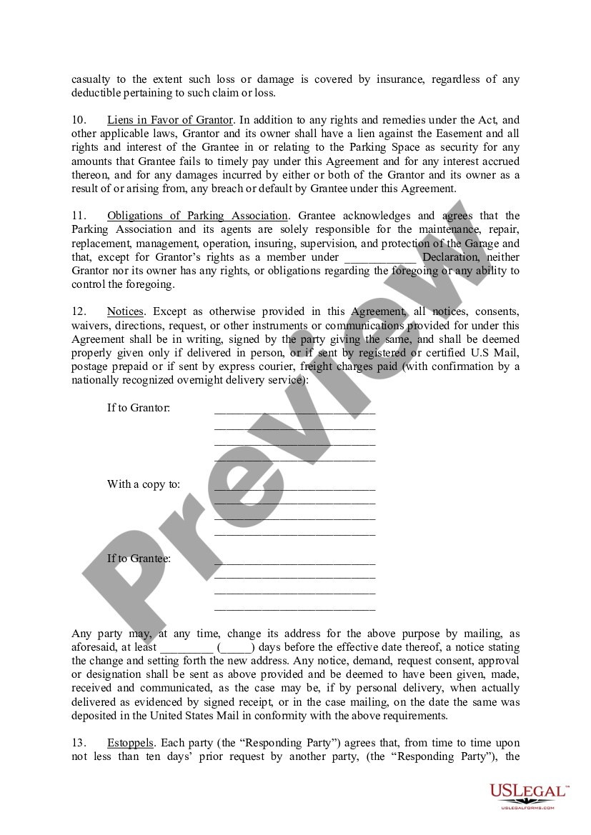 Chicago Illinois Exclusive Easement Agreement For Parking Space ...