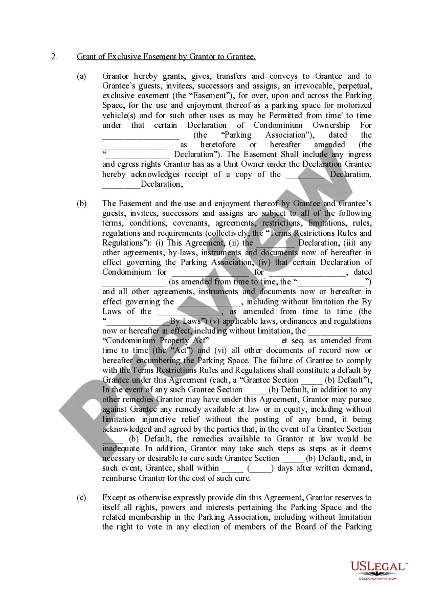 Preview Exclusive Easement Agreement For Parking Space
